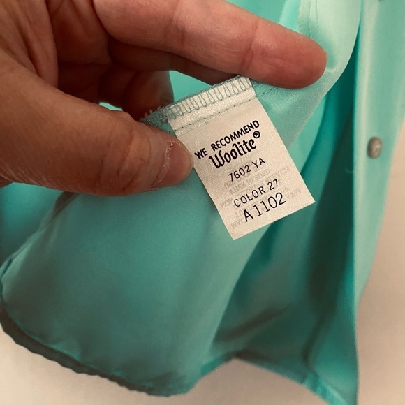 Peters & Ashley Aqua Blue Vintage Blouse Size 12 Short Sleeves Shoulder Pads - Picture 10 of 11